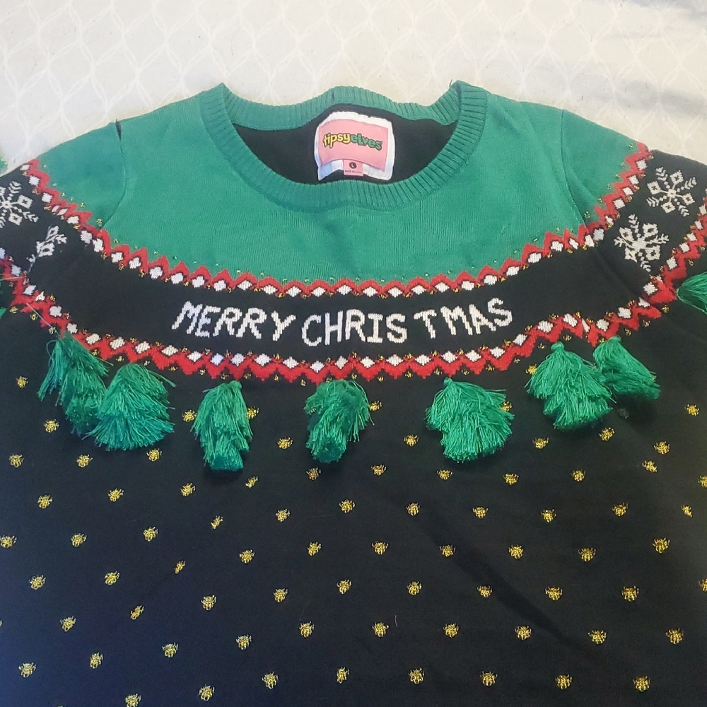 Tipsy Elves Green and Black Christmas Sweater